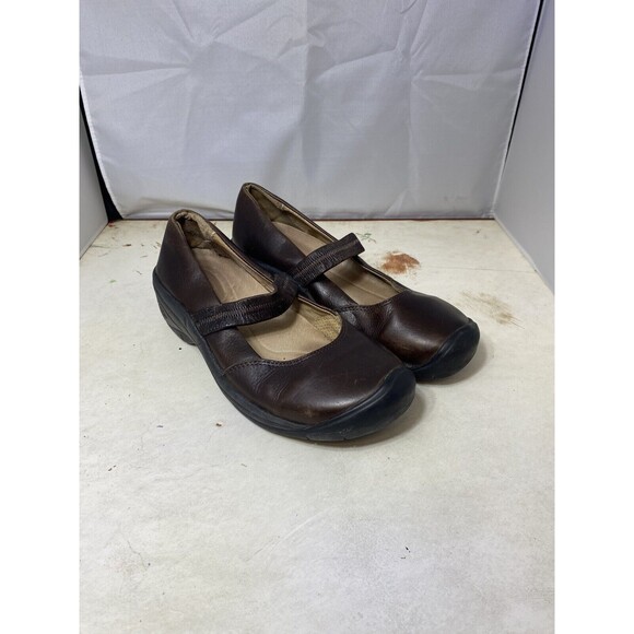 KEEN Shoes - Keen Women’s Mary Jane Leather Shoes  Dark Brown Sz 8 Elastic Strap